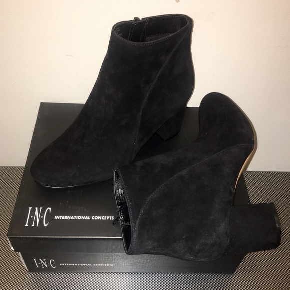 INC Suede Block Low Heel Ankle Zip Booties - Picture 2 of 9